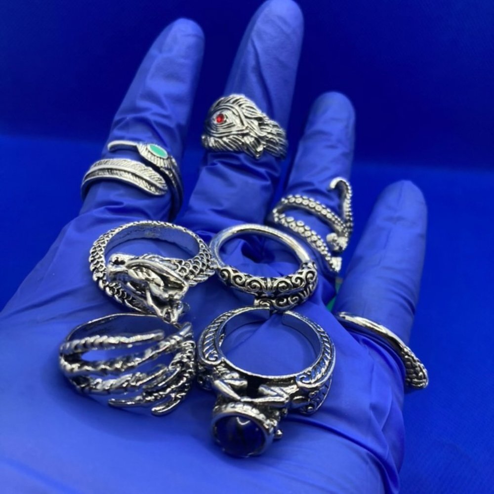 12Pcs Punk Rings for Men - Picture 4 of 10